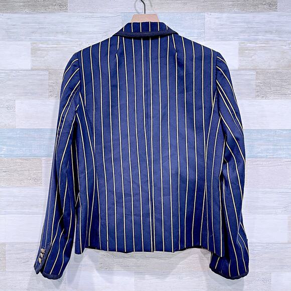 J CREW Schoolboy Blazer Blue Academia Stripe 100% Wool Gold Buttons Womens 8 - Picture 5 of 7